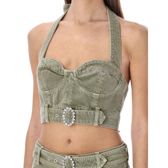 ALESSANDRA RICH Buckle Halter Top in Green 36 New AS-IS Womens Tank - Picture 1 of 16